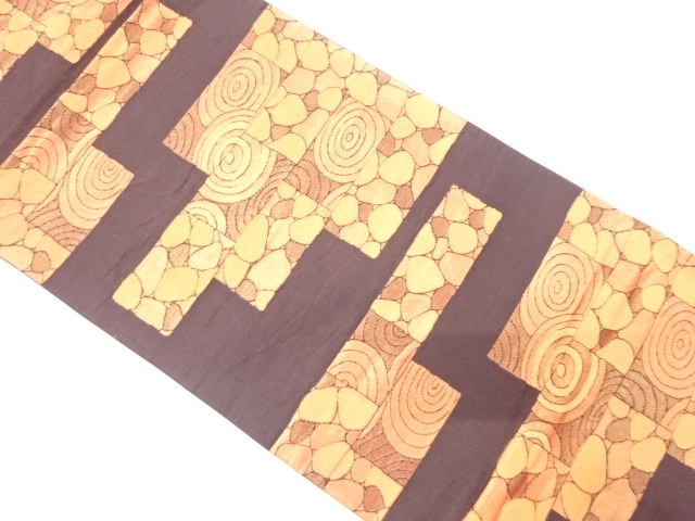 JAPANESE KIMONO / ANTIQUE FUKURO OBI / SILK / WOVEN GEOMETRIC
